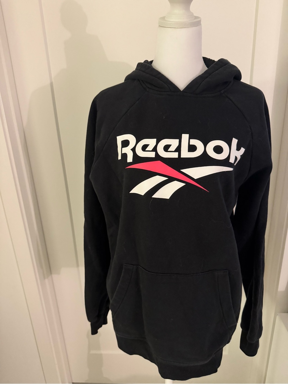 Reebok Black Hoodie with Pink & White Logo Accent